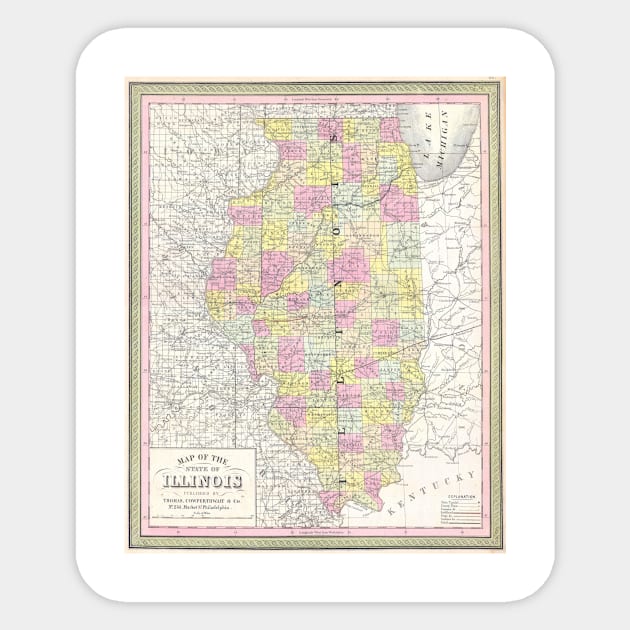 Vintage Map of Illinois (1850) Sticker by Bravuramedia